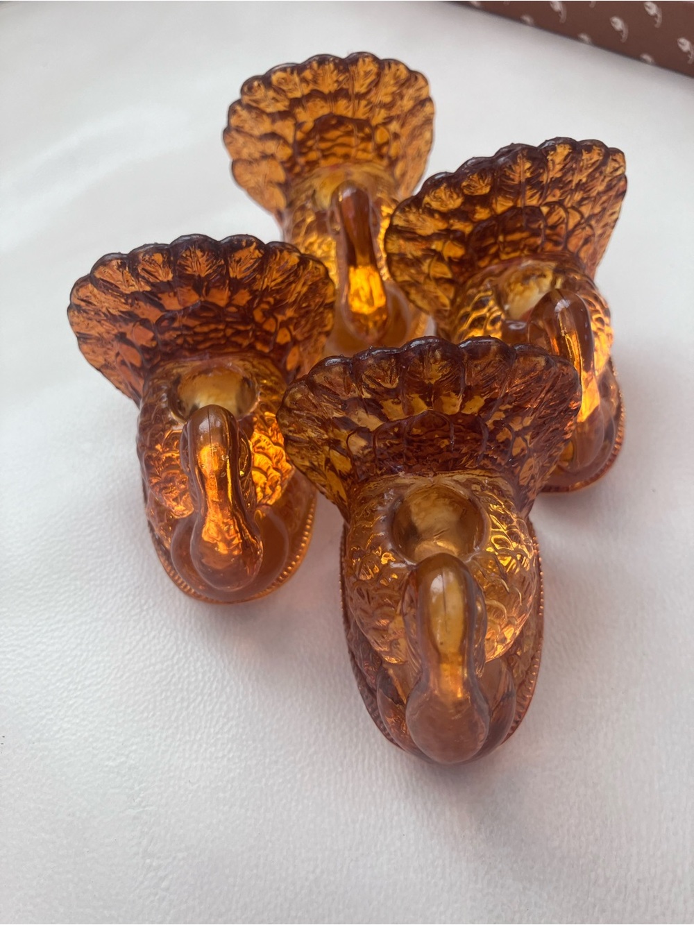 Williams Sonoma Amber Glass Turkey Napkin Rings (Set of 4)